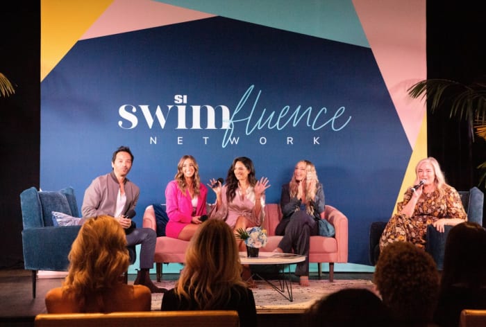 Yu Tsai, Katie Austin, Christen Harper, Camille Kostek and MJ Day on their Swim Talks panel.
